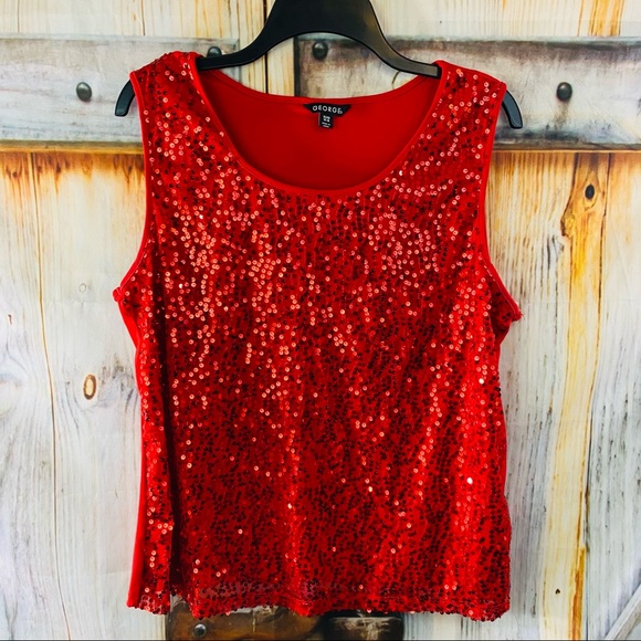 NWOT George Stretchy Sleeveless Sequin Top Red XL
